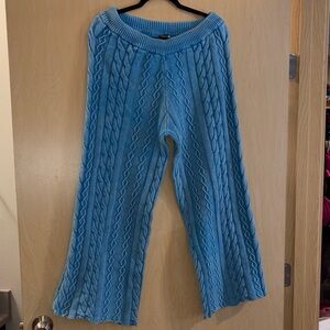 Plus size Blue Cable Knit Wide-Leg Pants 1x